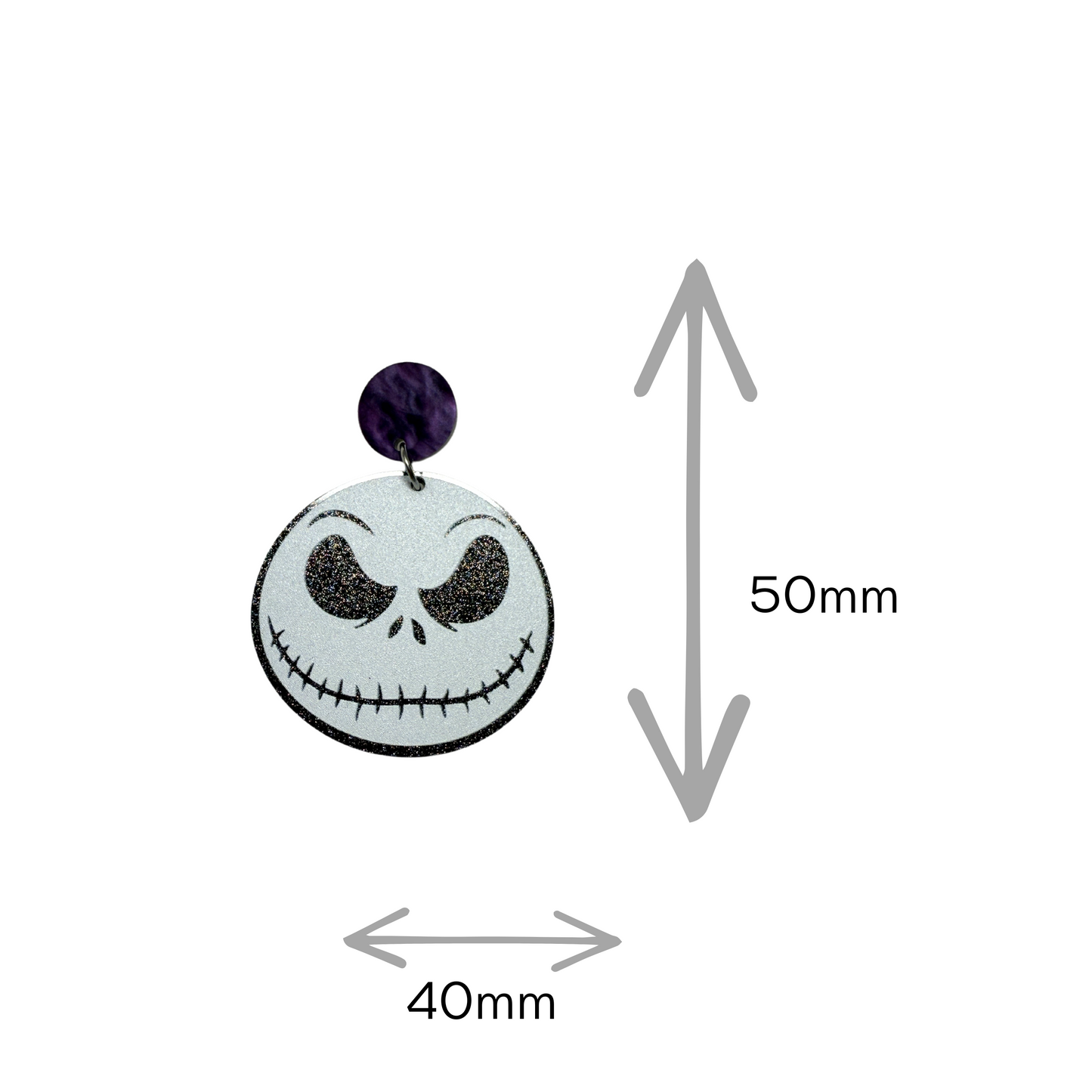 Jack Skellington Earrings - Halloween Nightmare Before Christmas Inspired Lightweight Acrylic Dangle Drop Jewelry - Marble Purple Post