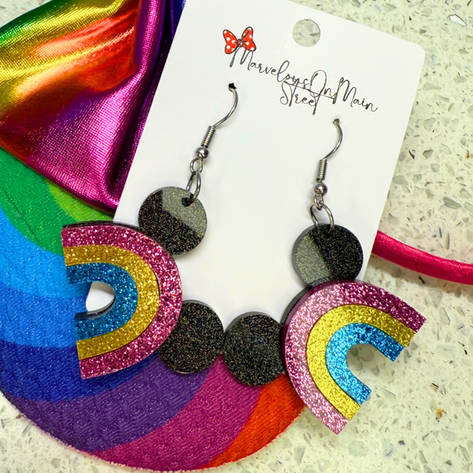 Rainbow Mickey Dangle Earrings