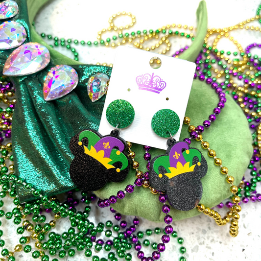 Mickey Dangle Mardi Gras Themed Earrings