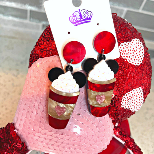 Heart Coffee Cup Earrings with Mickey Ears