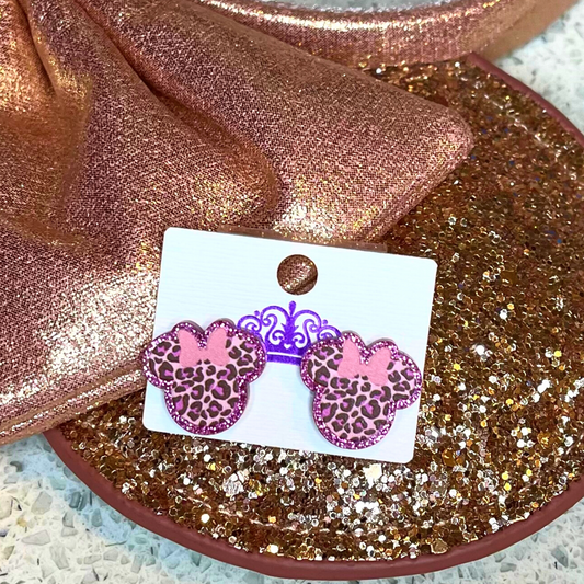 Pink Leopard Print Minnie Studs - Marvelous On Main Street